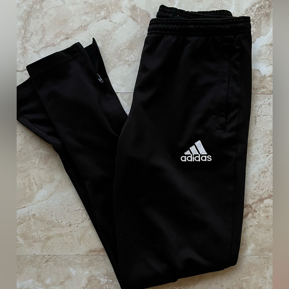 Black Adidas soccer pants, Slim-fit